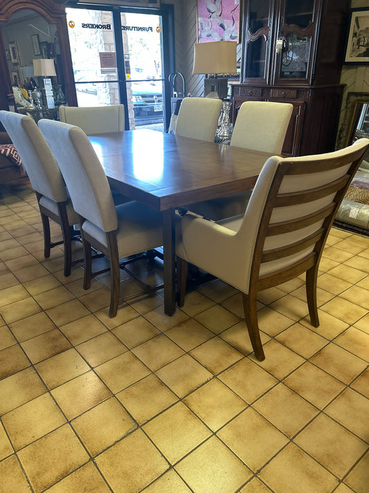 72"  Dining Table With 2-19" Leaves And 4 Side Chairs And 2 Arm Chairs- Upholst