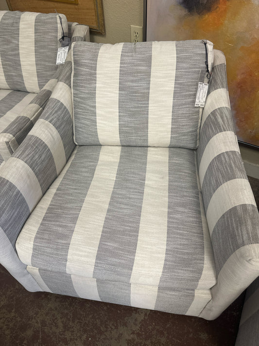 Outdoor/Indoor Arhaus Swivel Black/White Stripe Upholstered Chair