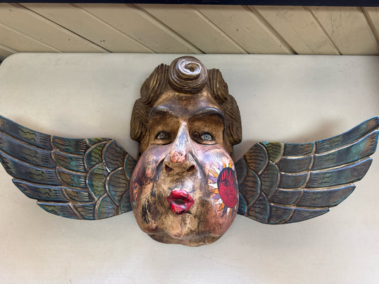 Antique Mexican Hand Painted Cherub Mask