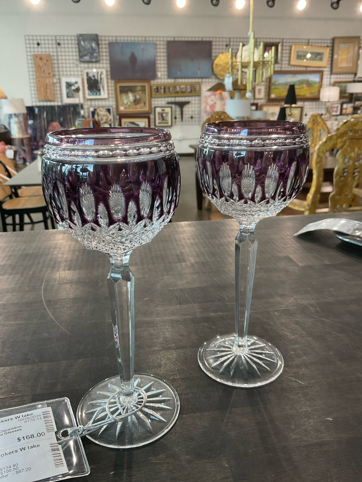 Waterford, PAIR of Clarendon Amethyst Hock Wine Glasses
