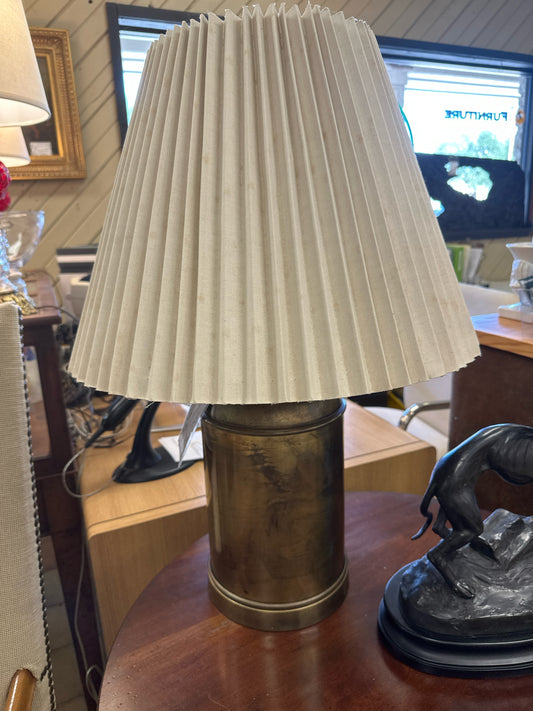 Brass Lamp w/ Pleated Shade Brass Finial Knob