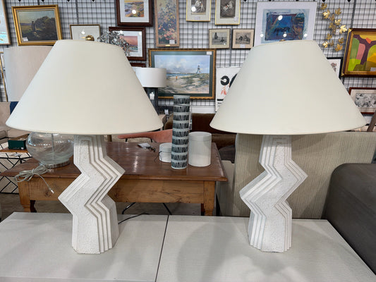 PAIR Post Modern Zig Zag Textured Matte Lamps w/ Shades