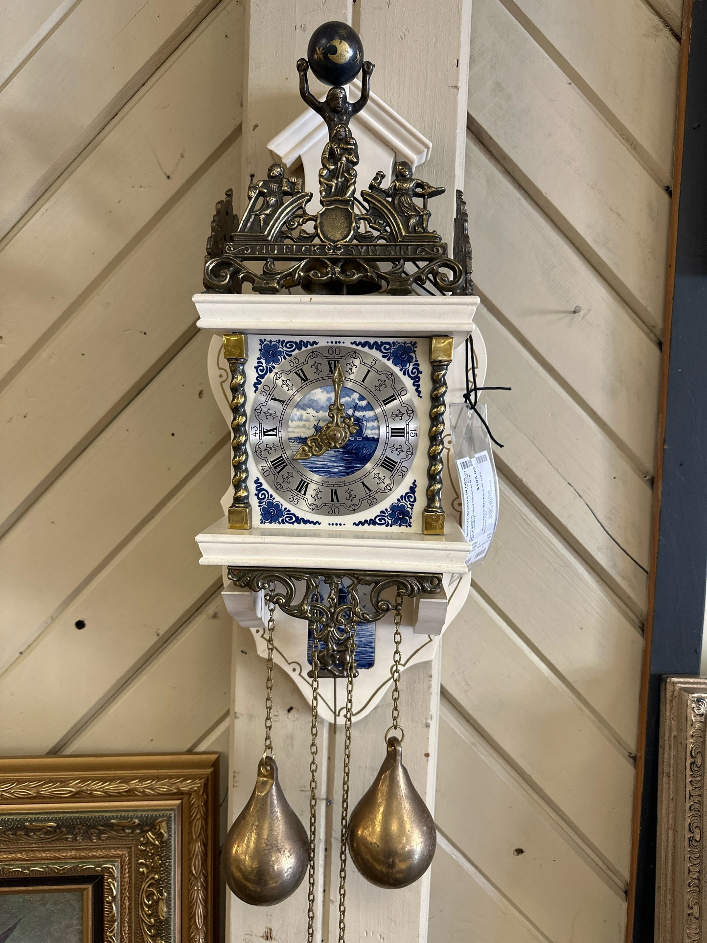 Blue & White Holland Pendulum Wall Clock (works)