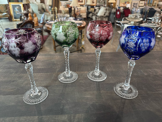 SET of 4 Ajka Crystal Marsala Water/Wine Glasses in Four Colors