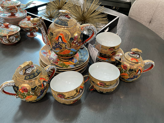 Kutani - Satsuma Moriage Golden Dragon, Vintage Japanese Tea Set - 20 Pieces