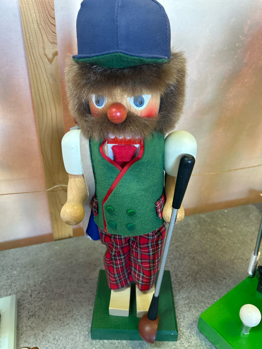 Ulbright Signed Nutcracker"Golfer w/ bag in Red Plaid"