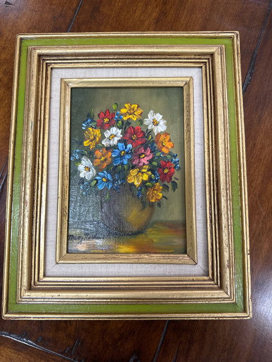 Flowers in Green Pot & Frame by Tx Artist Mary Harden