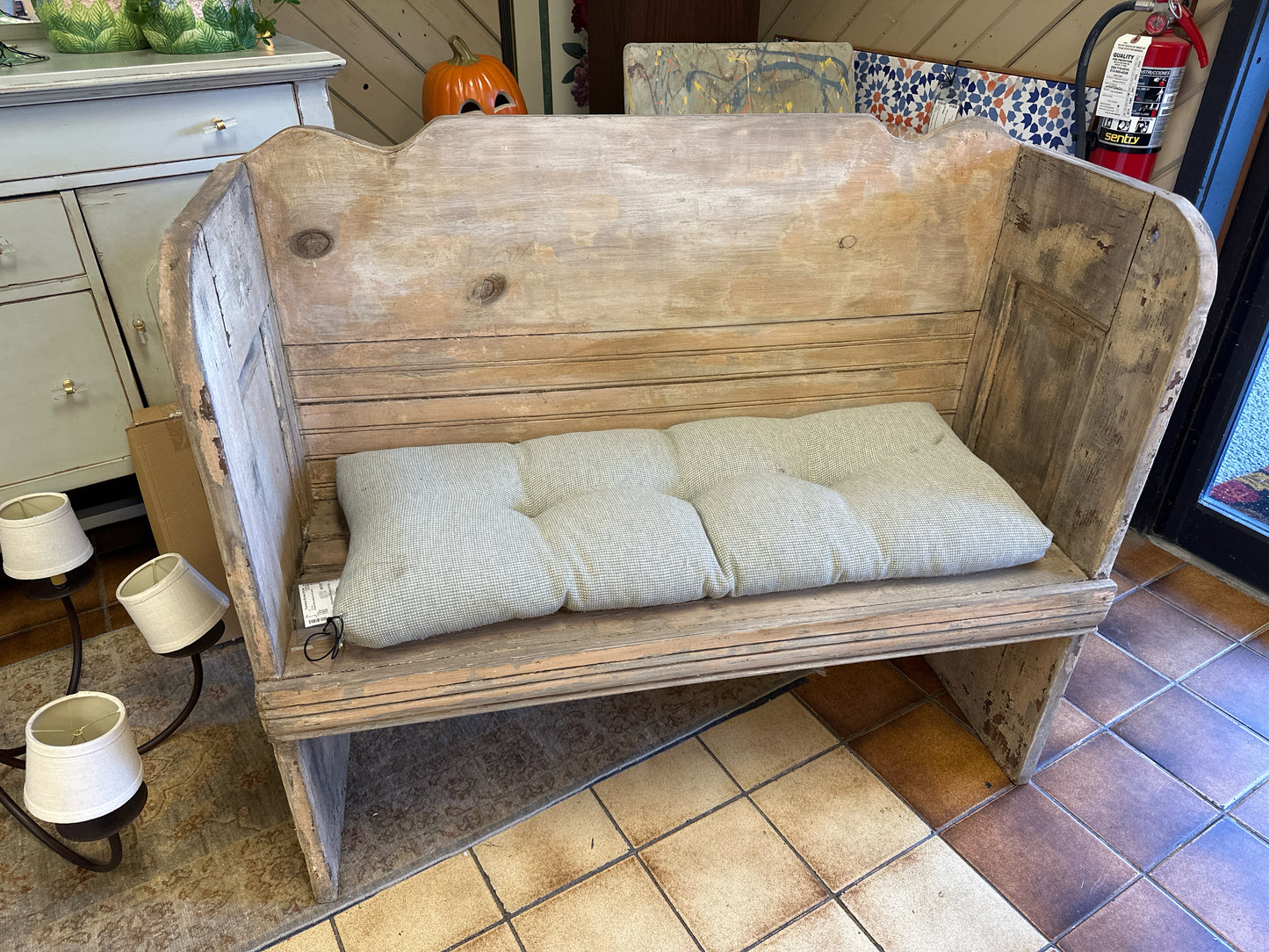 Rustic Wood Bench w/ Cushion