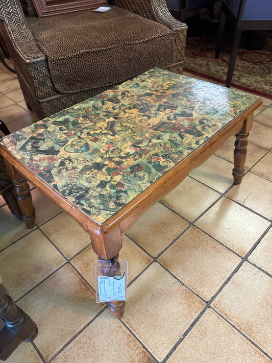 Vintage Wood Coffee Table w/ Collage Top