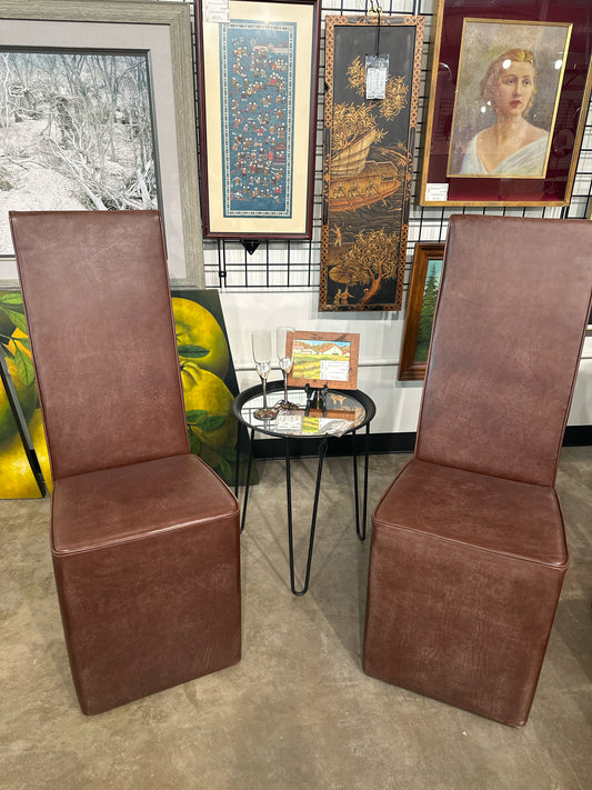 PAIR of Graz "Old England" Brown Leather Dining Chairs by Baxter-NEW