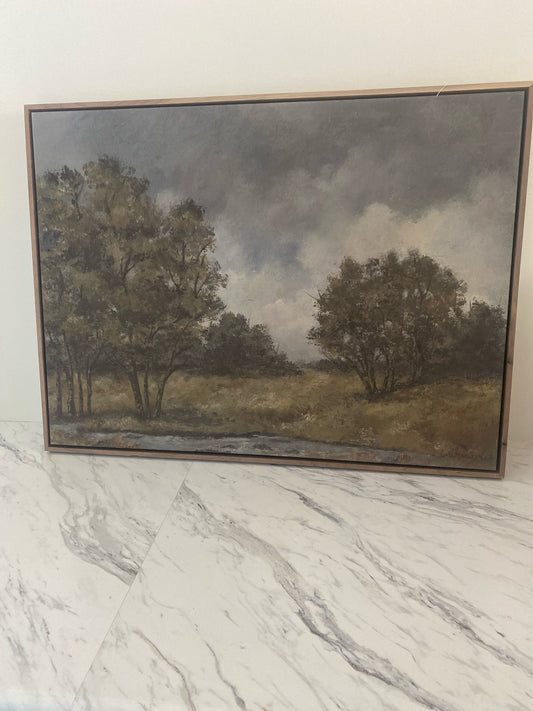 Signed Landscape w/ Light Wood Frame Lori Marie for 4 Hands