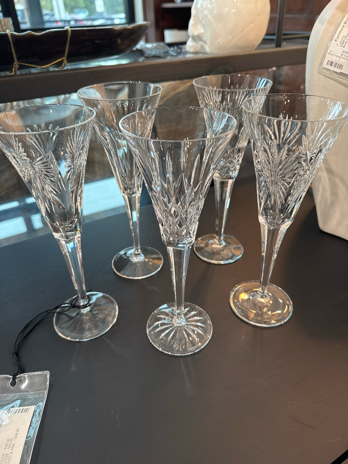 Set of 5 Waterford Crystal Toasting Flutes (signed)