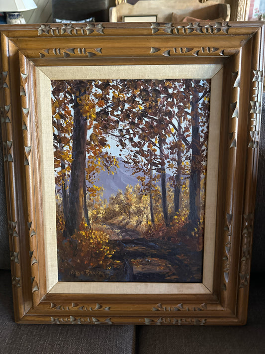 Original Oil Fall Woods Scene signed Gloria Rankin (1927-2004) 19x22"