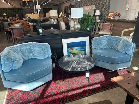 PAIR Vintage Blue Velvet "Flair" by Bernhardt Chairs