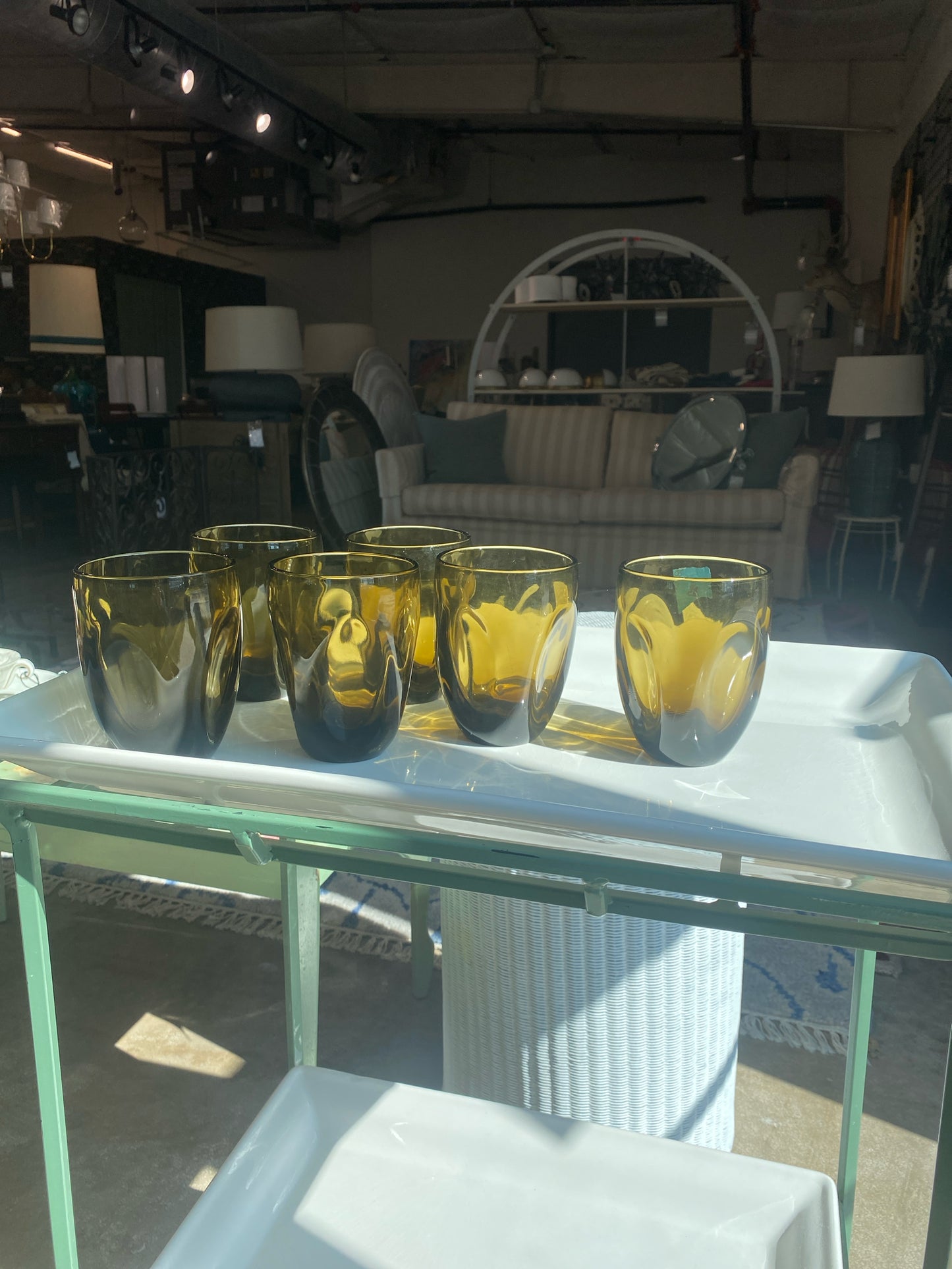 SET 6 Imperial Glass "Russel Wright", Mid-century Pinch Drinking Smoke Glasses