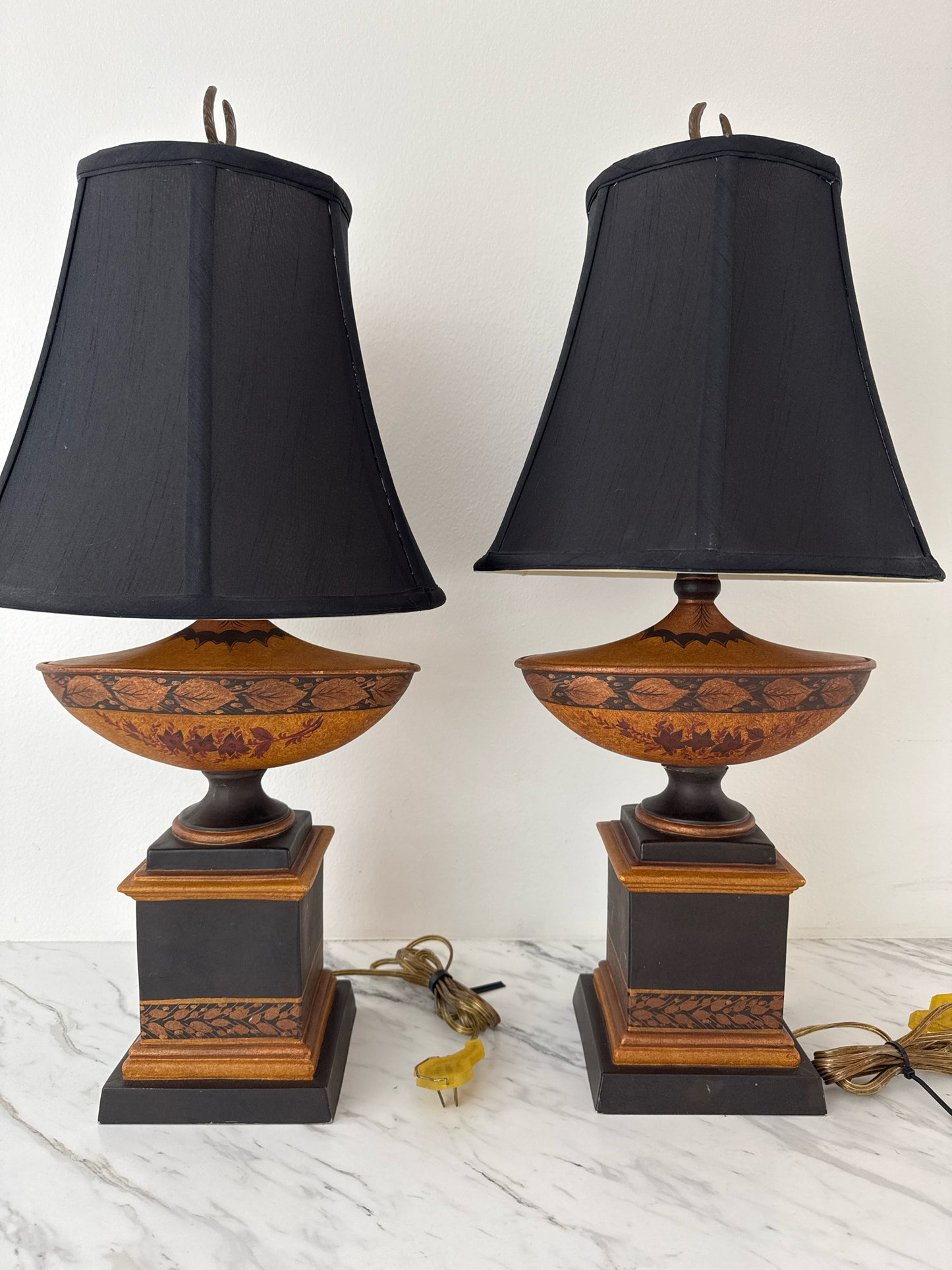 PAIR of Classic Urn Petite Lamps with Black Shades