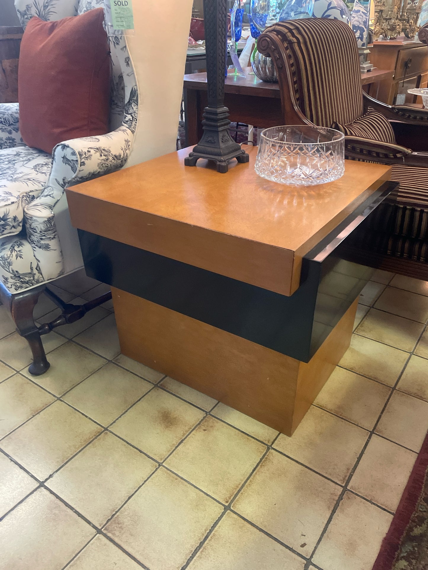 Wood w/Black Marble End Table