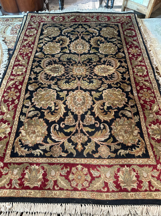 (74" x 48") Hand Knotted 100% Wool Rug Burgundy/Black/Beige