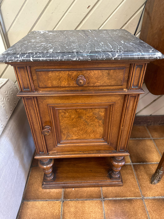 Small Antique Side Table w/ Grey Marble Top & 1 Drawer