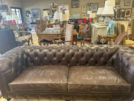 Kensington Brown Leather Tufted Sofa 96"x38"