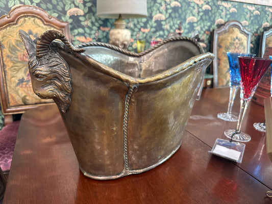 20 x 11 x 12 Neoclassical Brass Bucket/Planter with Ram & Rope Detail