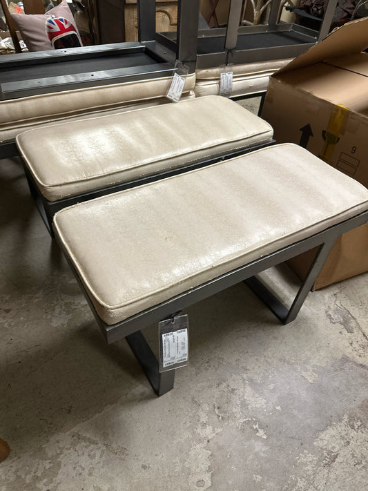 Metal Base Cream Upholstery Bench