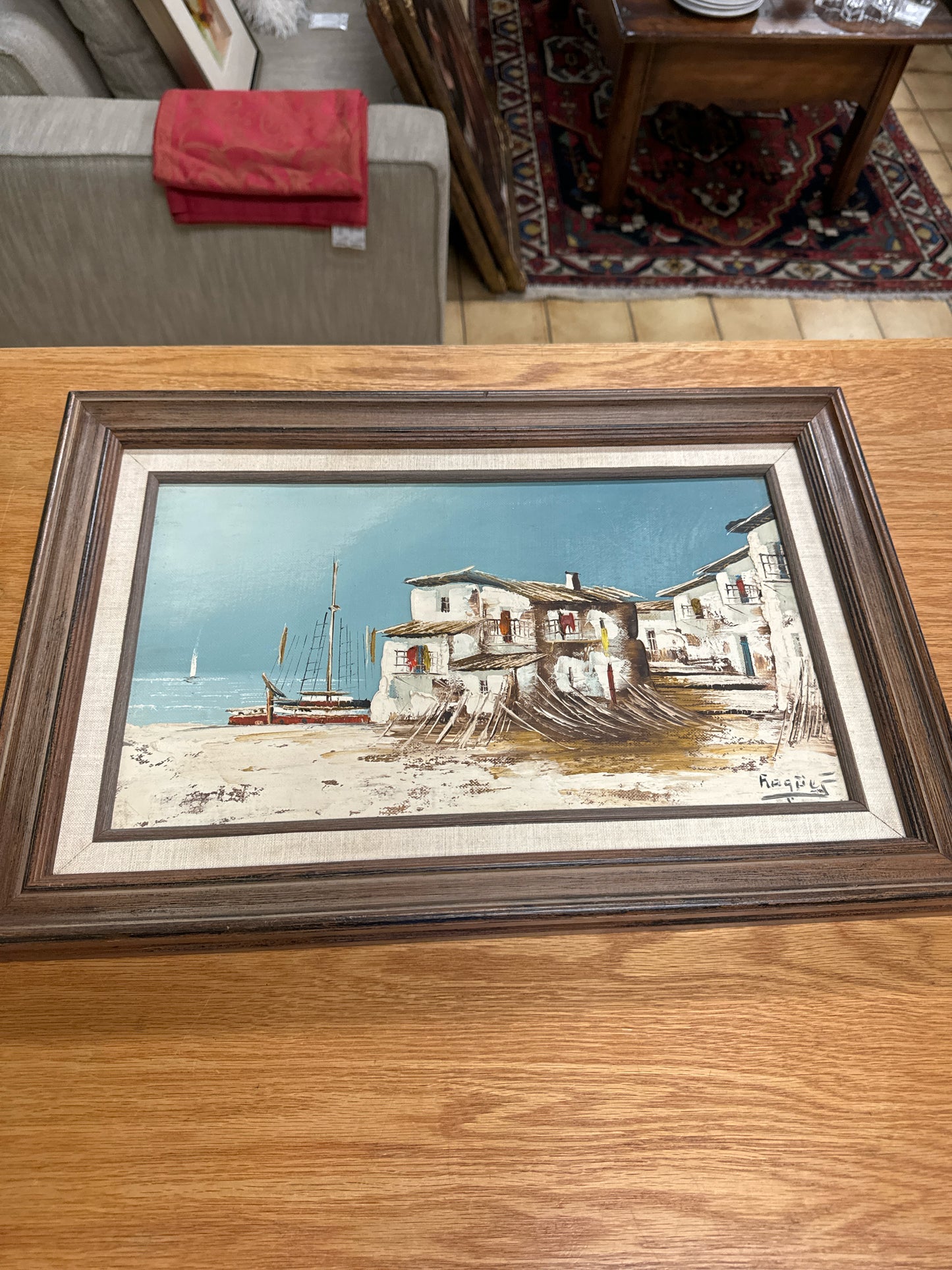 Original Oil Painting of Portugal Coast and Harbor (signed)