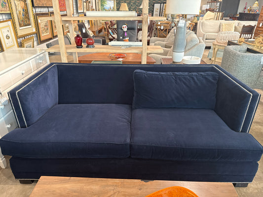 Mitchell & Gold Sofa Blue Velvet w/Silver Nailhead
