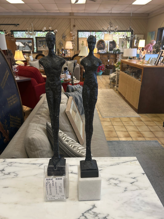 PAIR of Statues by Global Views - Man & Woman on White Granite Stand