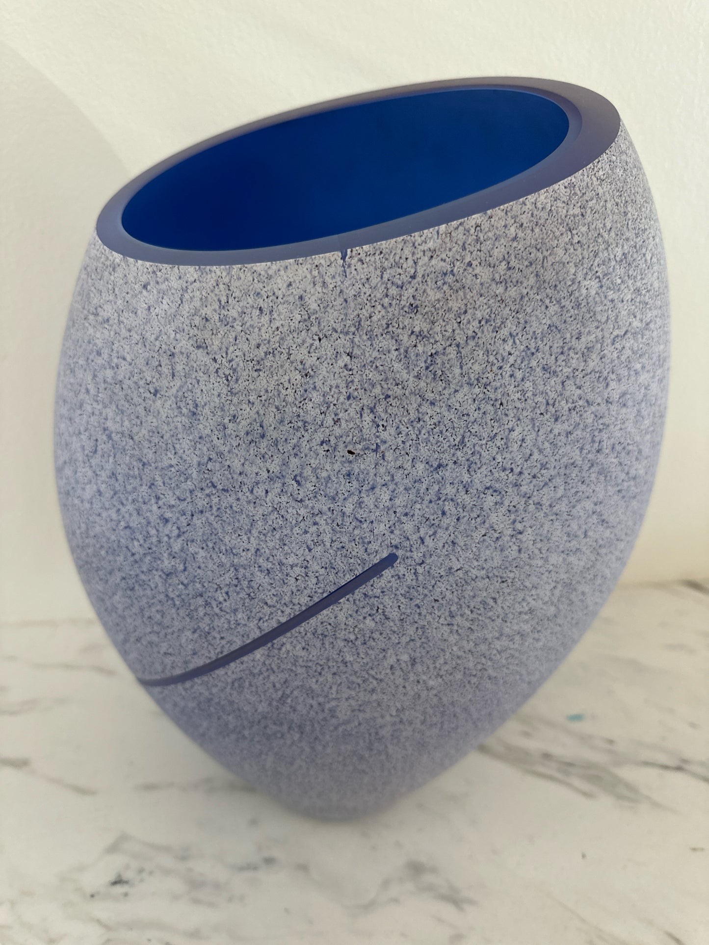 Art Glass Sculpture by Curtiss Brock-French Blue Egg Shape Vase