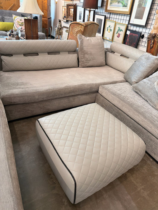 Minotti "Ashley" Leather Pouf & 2 Leather Head Rests