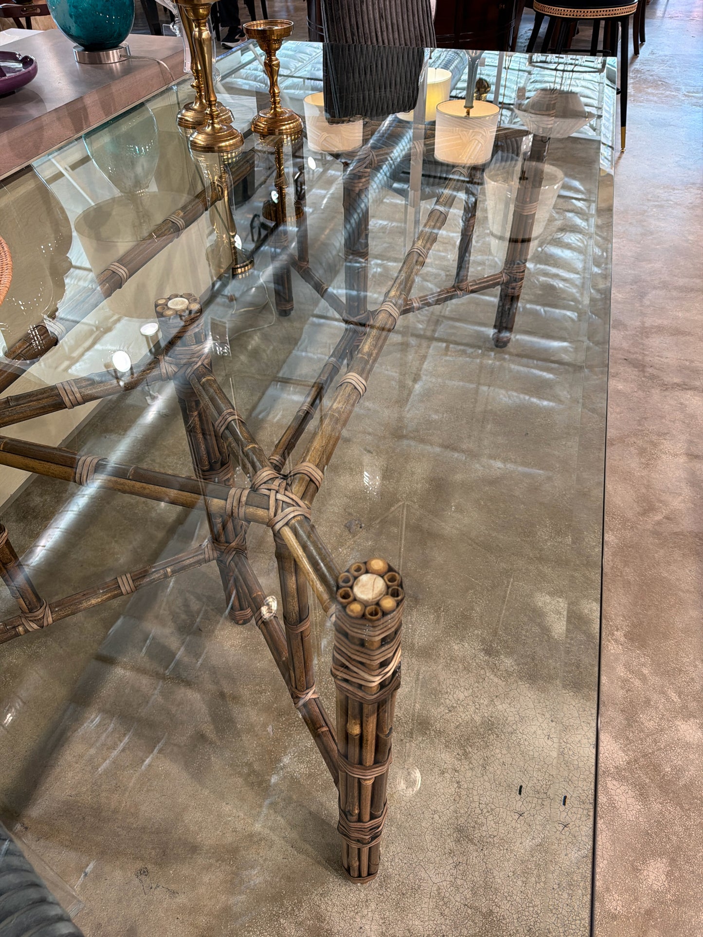 Maguire Bamboo Glass Top Dining Table 96 x 42