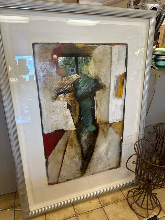 Large Abstract Piece of Art in Silver Frame 52 x 37