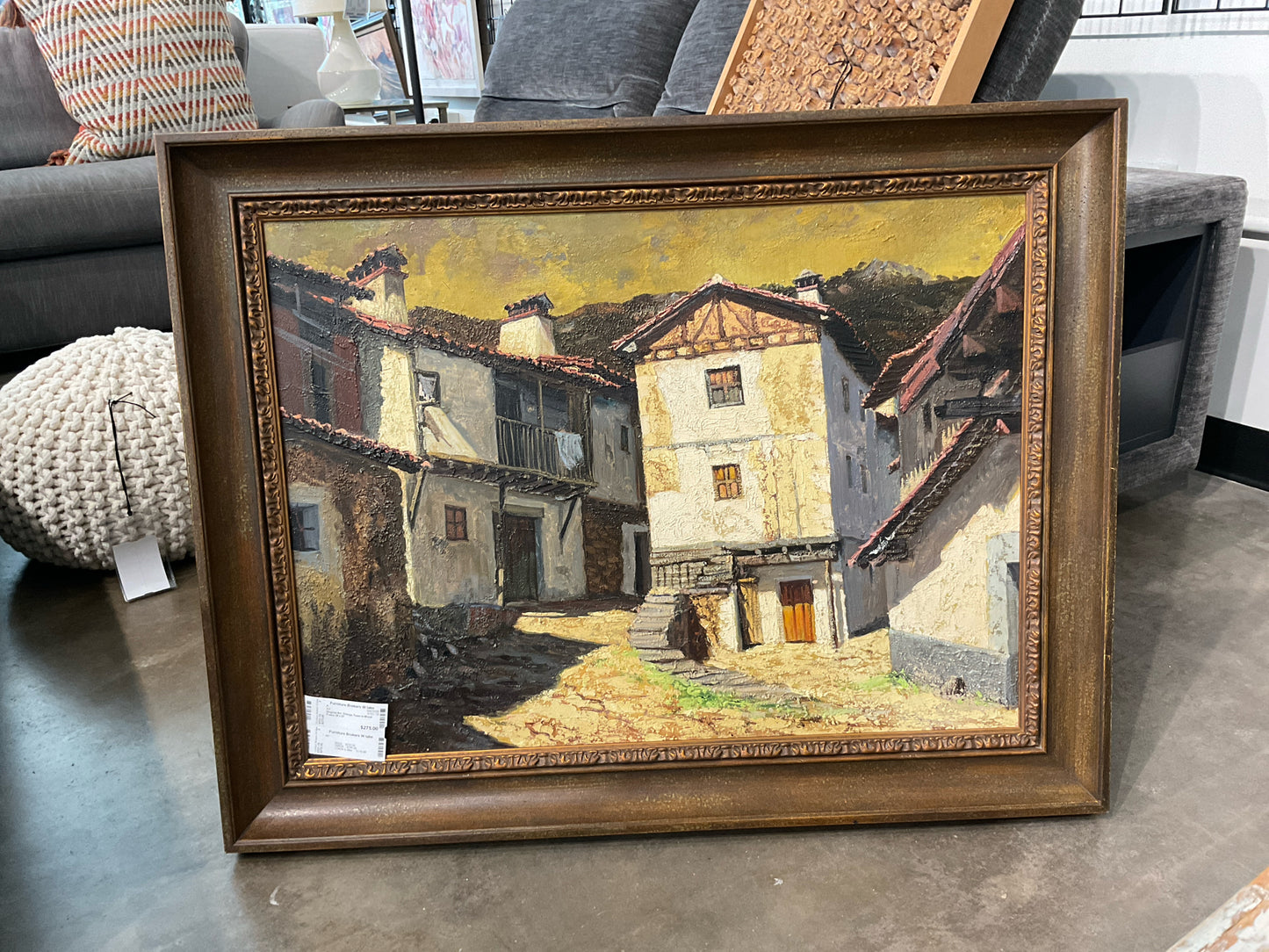 Original Art, Vintage Town in Wood Frame 34 x 27