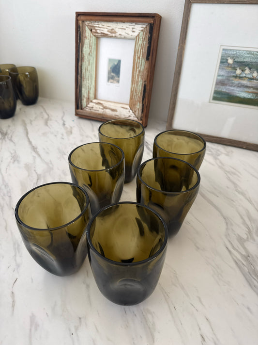 SET 6 Imperial Glass "Russel Wright", Mid-century Pinch Drinking Smoke Glasses