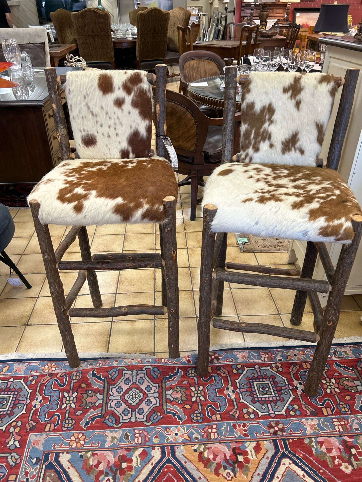 PAIR Cowhide/Log Barstools