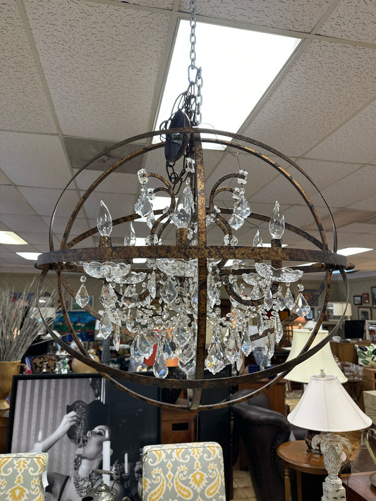6 Light Rustic Orb w/ Crystal Chandelier