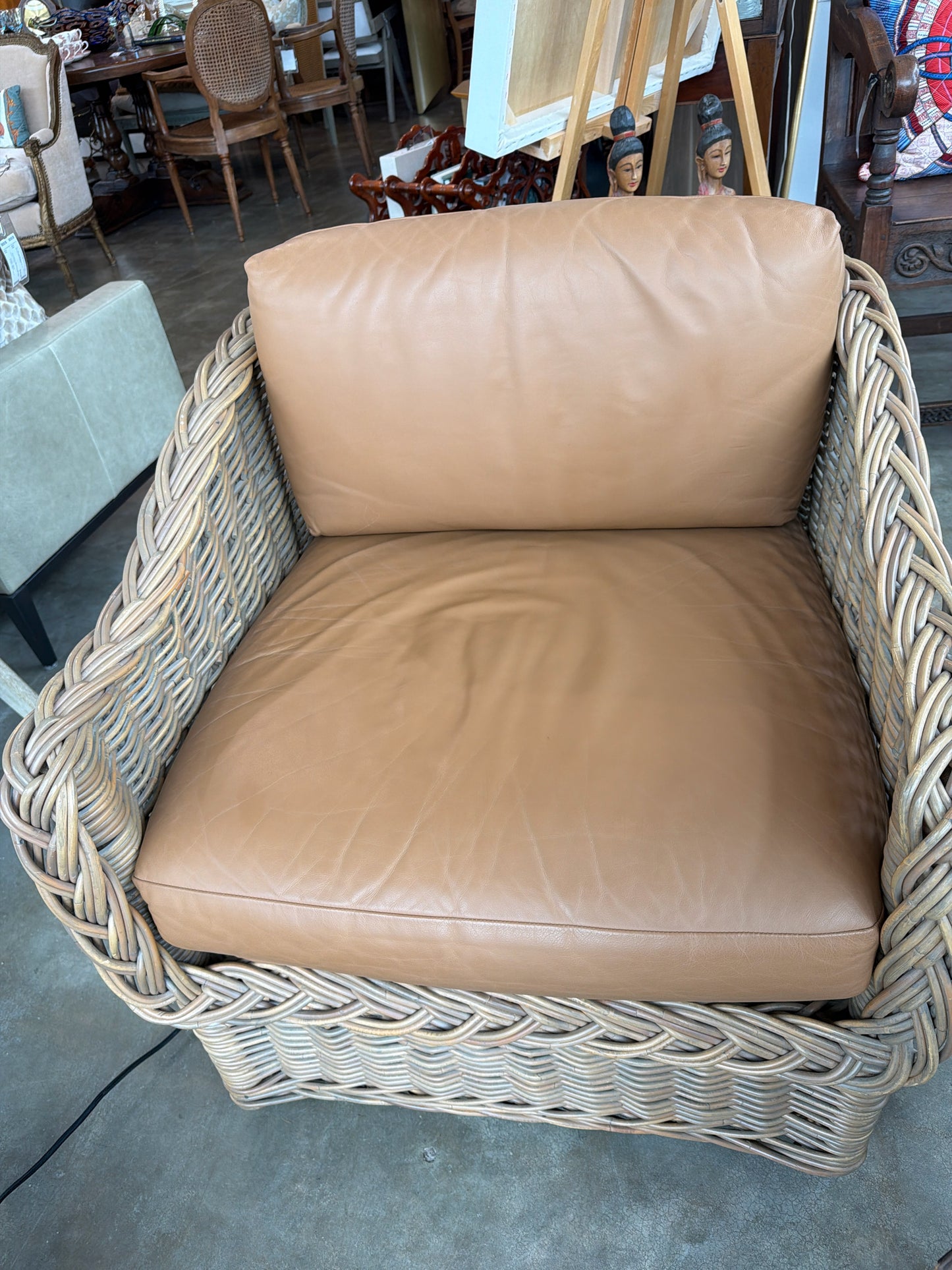 Vintage Rattan/Leather Swivel Chair