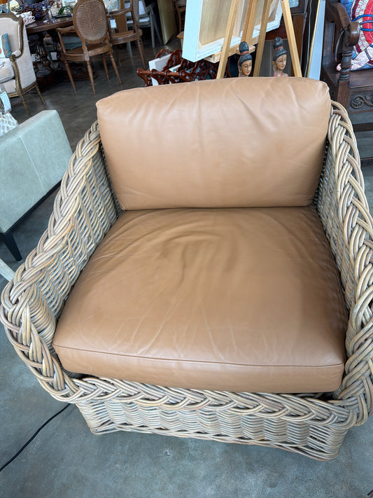Vintage Rattan/Leather Swivel Chair