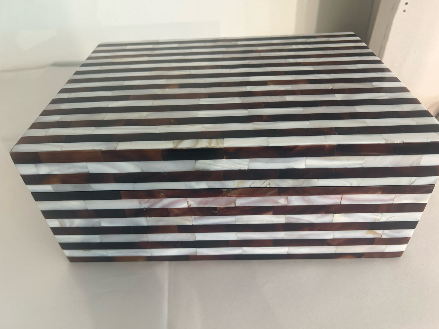 Brown/ White Striped Bone Inlay Collection Box