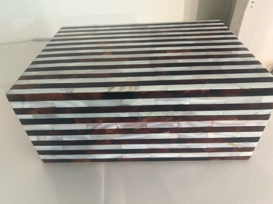Brown/ White Striped Bone Inlay Collection Box