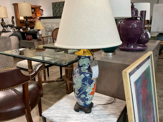 Handpainted Oriental Table Lamp w/Cream Shade