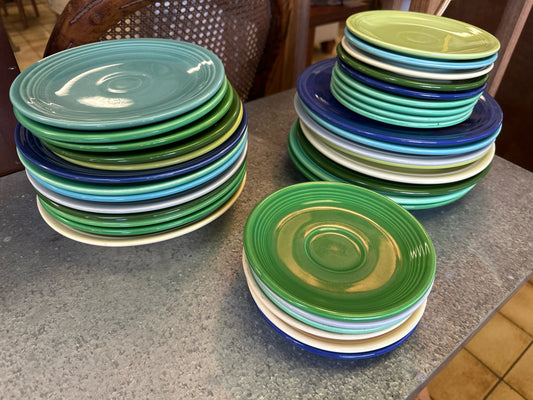 Fiesta 35 Piece Set of Multi Color  Blue, Green, Cream Plates