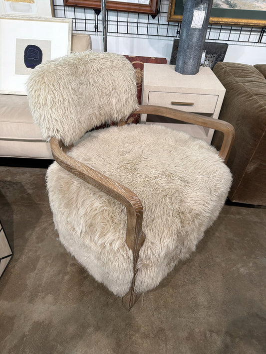 Enchante Shearling Faux  Lounge Chair Wood Arms & Frame