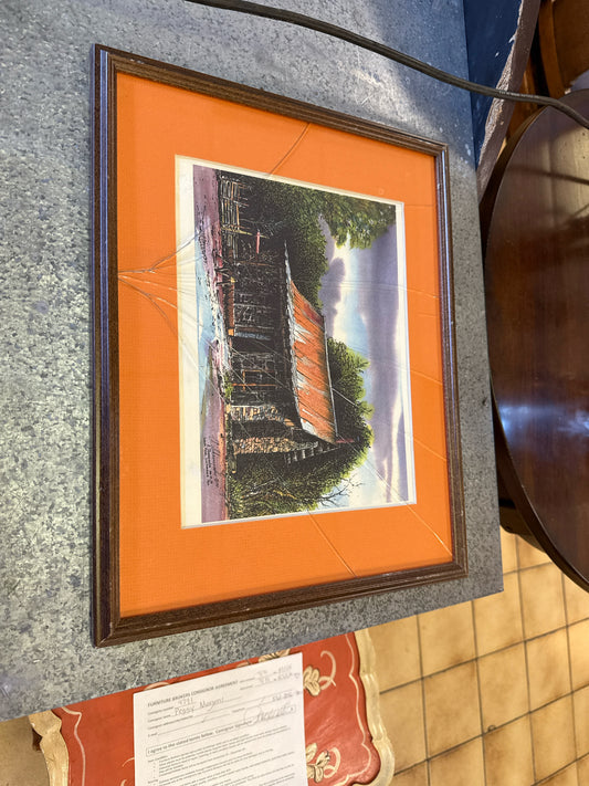 Anthony Shamposke Signed Watercolor of Cabin in Texas w/Dark Wood Frame (15"x 12