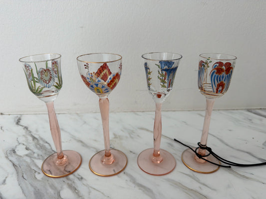 SET of 4 Hand Painted Art Nouveau Cordial Glasses