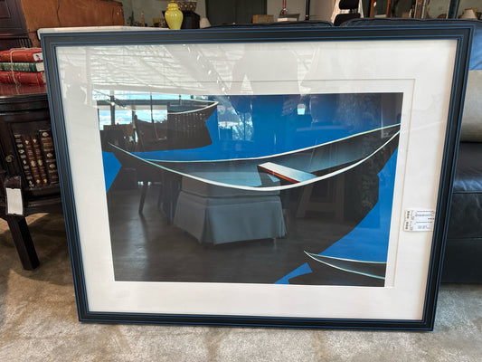 Lithograph by Margaret Nes "Blue Boat" in Black/Blue Frame 32" x 41.5"