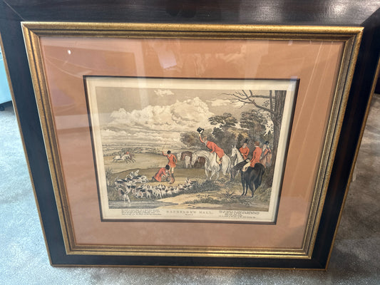 "Bachelors Hall" Equestrian Art in Wood/Gold Frame 27 x 24
