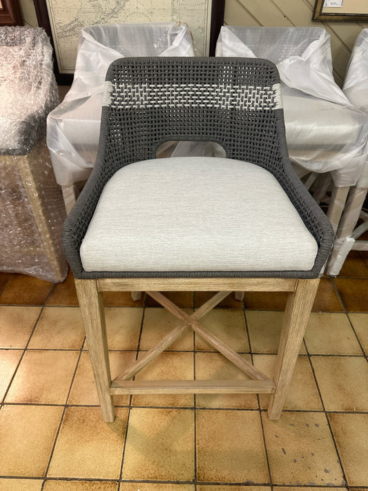 Indoor/Outdoor "Tapestry" Dark Grey/White Stripe Counter Stool