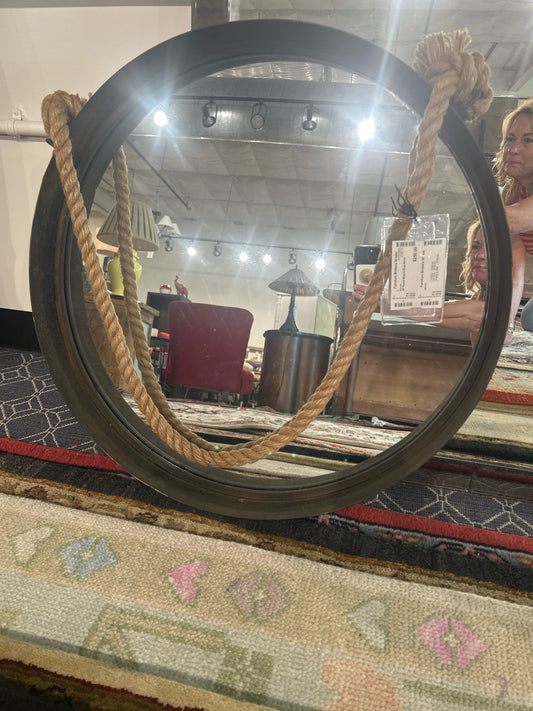 24" Round Metal & Rope Mirror